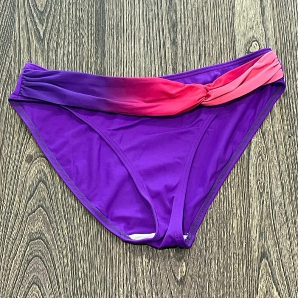 Venus Womens Swim Bathing Suit Bikini Bottom Side Ruched Pull-On Purple Size 8